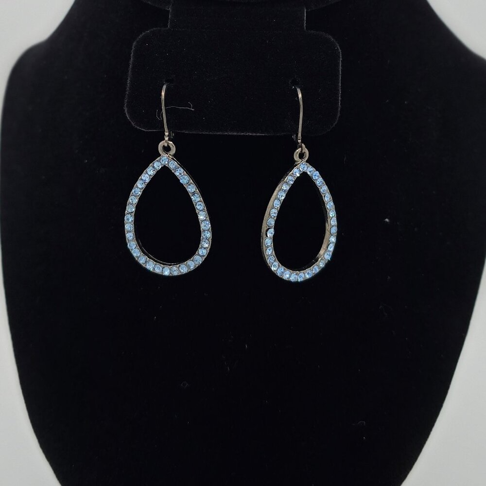 Vintage Real Collectibles by Adrienne Blue/Teal Rhinestone Cross & Drop Earrings - Picture 7 of 10